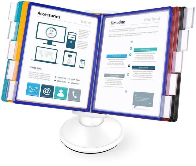 Main image of 10-Pocket Desk Reference Organizer with 360° Swivel Base & 10 Double-Sided Panels Holds 20 Sheets A4/Letter Size Paper, Fast Flip & Find Desktop Reference System with Colored Index Tabs, White