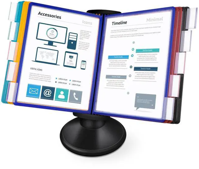 Main image of 10-Pocket Desk Reference Organizer with 360° Swivel Base & 10 Double-Sided Panels Holds 20 Sheets A4/Letter Size Paper, Fast Flip & Find Desktop Reference System with Colored Index Tabs, Black