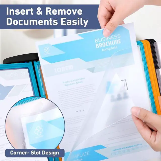 Alt view image 5 of 6 - 10-Pocket Desk Reference Organizer with 360° Swivel Base & 10 Double-Sided Panels Holds 20 Sheets A4/Letter Size Paper, Fast Flip & Find Desktop Reference System with Colored Index Tabs, Black