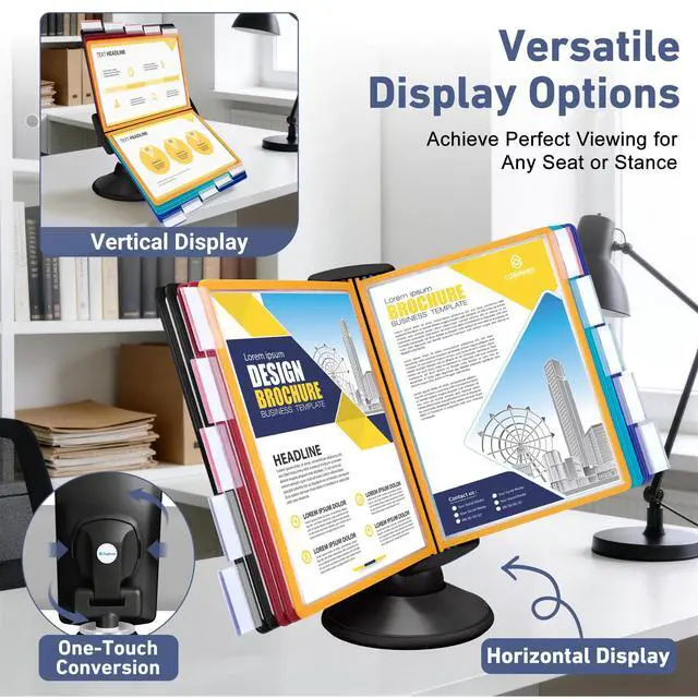 Alt view image 6 of 6 - 10-Pocket Desk Reference Organizer with 360° Swivel Base & 10 Double-Sided Panels Holds 20 Sheets A4/Letter Size Paper, Fast Flip & Find Desktop Reference System with Colored Index Tabs, Black