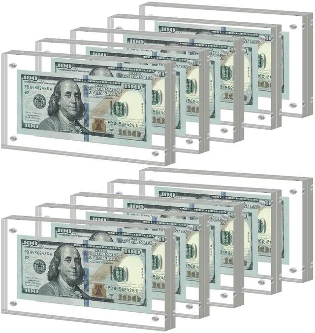 Main image of 10Pcs Dollar Bill Frame Display Acrylic Dollar Bill Holder 3.9X7.8Inch for Dollar Bill Display Case Magnet Currency Display Frame Self Standing for Money Ticket Picture Photos (10)