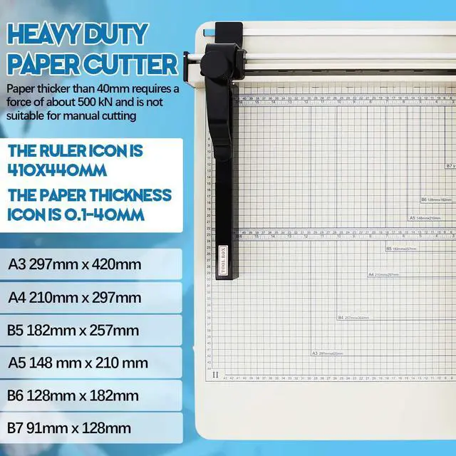 Alt view image 4 of 6 - 17 Inch A3 Heavy Duty Guillotine Paper Cutter 400 Sheet Capacity Guillotine Paper Cutter Stack Cards Trimmer Solid Steel with Metal Base for Cardstock Leather Office Home School (White)