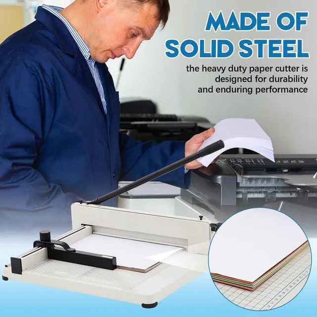 Alt view image 5 of 6 - 17 Inch A3 Heavy Duty Guillotine Paper Cutter 400 Sheet Capacity Guillotine Paper Cutter Stack Cards Trimmer Solid Steel with Metal Base for Cardstock Leather Office Home School (White)