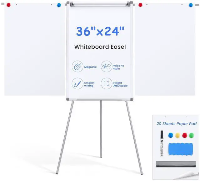 Main image of Flip Chart Easel 36"x24" with 2 Extendable Display Arms | 3'x2', Strong Magnetic, Foldable, Height Adjustable, Portable Dry Erase Board, Homeschool, Home Office, Classroom, Meeting