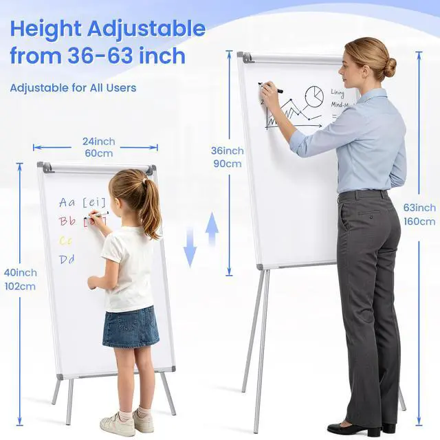 Alt view image 2 of 6 - Flip Chart Easel 36"x24" with 2 Extendable Display Arms | 3'x2', Strong Magnetic, Foldable, Height Adjustable, Portable Dry Erase Board, Homeschool, Home Office, Classroom, Meeting