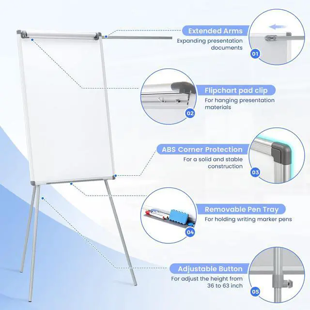 Alt view image 3 of 6 - Flip Chart Easel 36"x24" with 2 Extendable Display Arms | 3'x2', Strong Magnetic, Foldable, Height Adjustable, Portable Dry Erase Board, Homeschool, Home Office, Classroom, Meeting