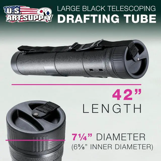 Alt view image 2 of 6 - Extra-Large Telescoping Drafting Tube - 7-1/4" Outside/6-5/8" Inside Diameter, Expands 42" to 62", Durable Protection with Shoulder Strap - Ideal for Posters, Blueprints, Art & More