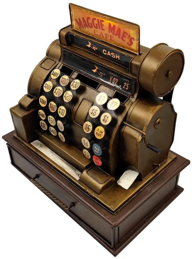 Main image of Vintage Cash Register Model Piggy Bank Money Bank Storage Box | Retro Cash Register Model Jewelry Box Ring Trinket Case Cabinet Figurine Cafe Bar Window Decor Model Home Desk Decoration