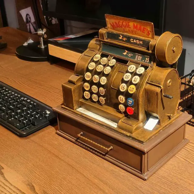 Alt view image 3 of 6 - Vintage Cash Register Model Piggy Bank Money Bank Storage Box | Retro Cash Register Model Jewelry Box Ring Trinket Case Cabinet Figurine Cafe Bar Window Decor Model Home Desk Decoration