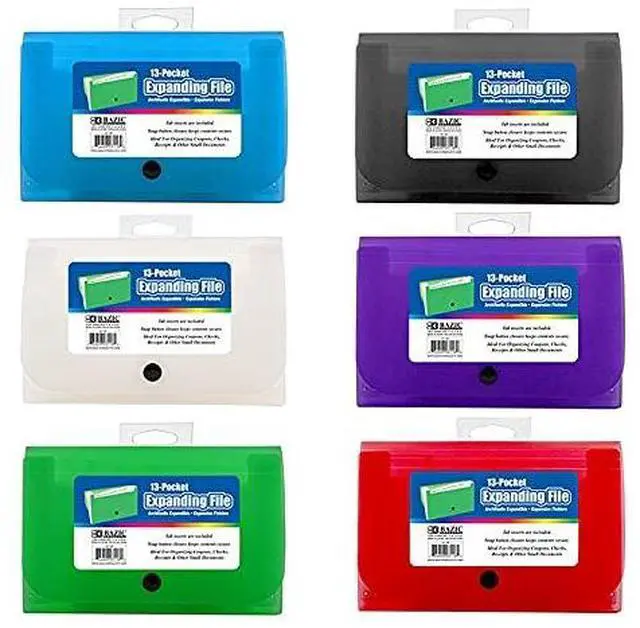 Main image of 13-Pocket Poly Expanding File, Coupon/Check Size, 24-Box | Assorted 13-pocket poly accordion file, safe PP, sorts bills and records