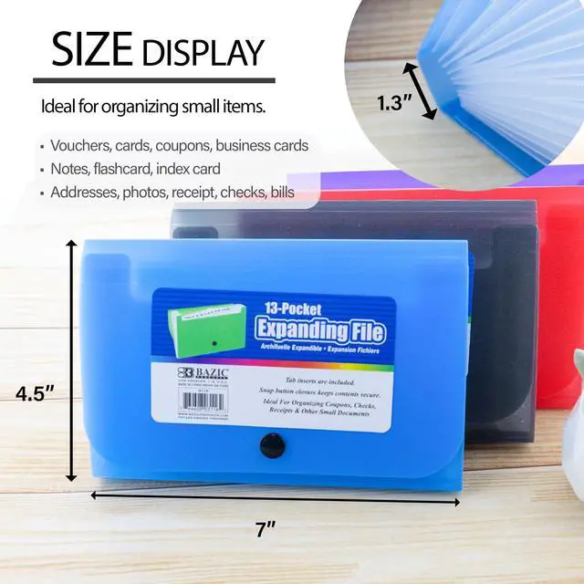 Alt view image 2 of 6 - 13-Pocket Poly Expanding File, Coupon/Check Size, 24-Box | Assorted 13-pocket poly accordion file, safe PP, sorts bills and records