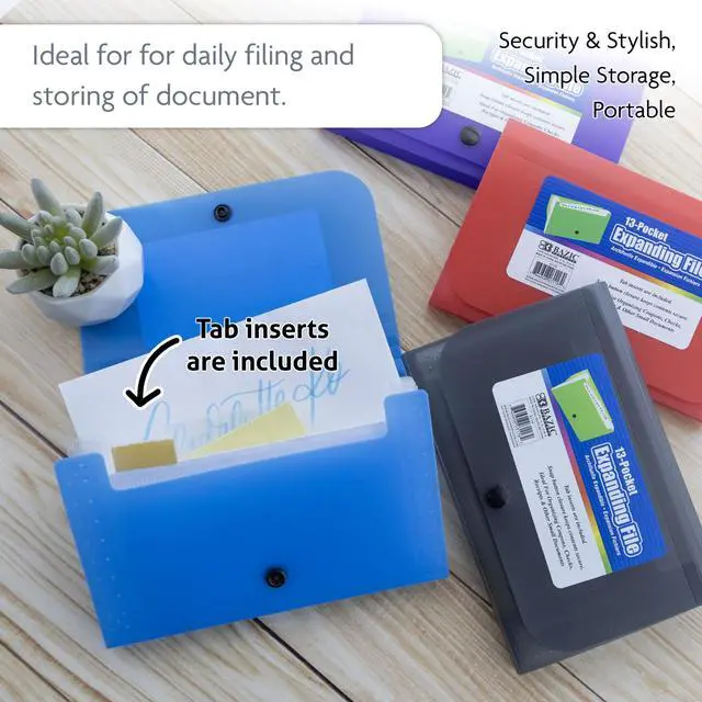 Alt view image 3 of 6 - 13-Pocket Poly Expanding File, Coupon/Check Size, 24-Box | Assorted 13-pocket poly accordion file, safe PP, sorts bills and records
