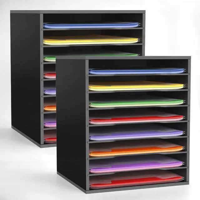 Main image of 2 Pack Scrapbook Paper Storage Organizer Rack for Holding 12 x 12 Paper Storage Pouch, 8 Large Slots Desktop Papers Organizer Holder, File Sorter for Home Office School, Black
