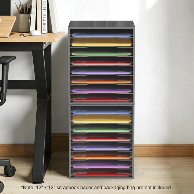 Alt view image 2 of 6 - 2 Pack Scrapbook Paper Storage Organizer Rack for Holding 12 x 12 Paper Storage Pouch, 8 Large Slots Desktop Papers Organizer Holder, File Sorter for Home Office School, Black