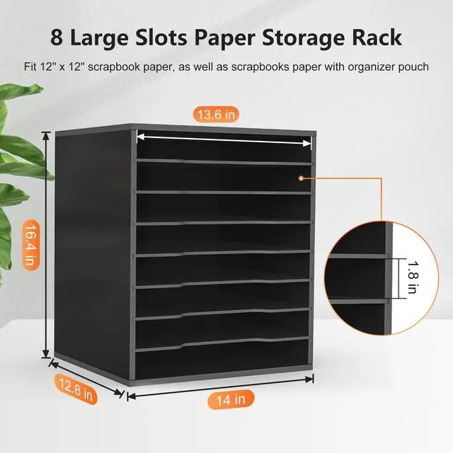 Alt view image 3 of 6 - 2 Pack Scrapbook Paper Storage Organizer Rack for Holding 12 x 12 Paper Storage Pouch, 8 Large Slots Desktop Papers Organizer Holder, File Sorter for Home Office School, Black