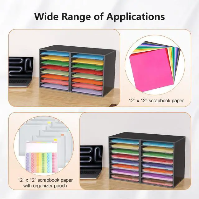 Alt view image 4 of 6 - 2 Pack Scrapbook Paper Storage Organizer Rack for Holding 12 x 12 Paper Storage Pouch, 8 Large Slots Desktop Papers Organizer Holder, File Sorter for Home Office School, Black
