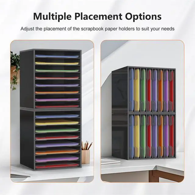 Alt view image 5 of 6 - 2 Pack Scrapbook Paper Storage Organizer Rack for Holding 12 x 12 Paper Storage Pouch, 8 Large Slots Desktop Papers Organizer Holder, File Sorter for Home Office School, Black