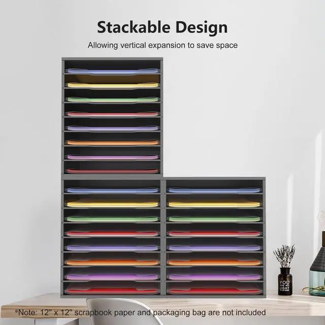 Alt view image 6 of 6 - 2 Pack Scrapbook Paper Storage Organizer Rack for Holding 12 x 12 Paper Storage Pouch, 8 Large Slots Desktop Papers Organizer Holder, File Sorter for Home Office School, Black