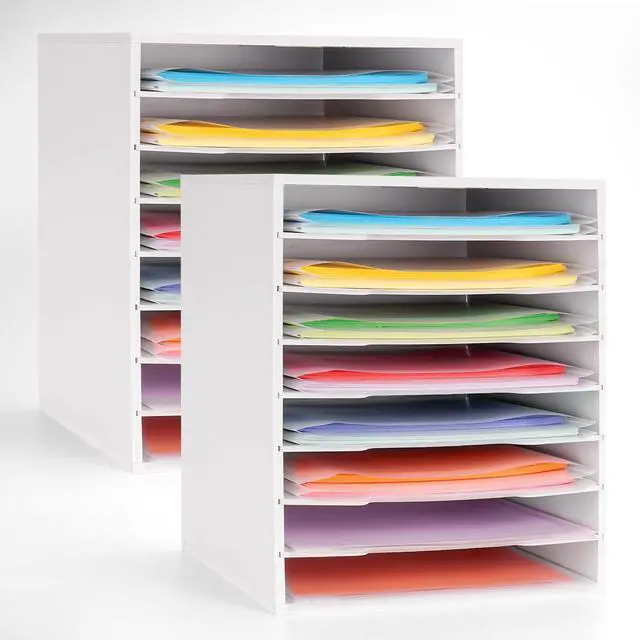 Main image of 2 Pack Scrapbook Paper Storage Organizer Rack for Holding 12 x 12 Paper Storage Pouch, 8 Large Slots Desktop Papers Organizer Holder, File Sorter for Home Office School, Black
