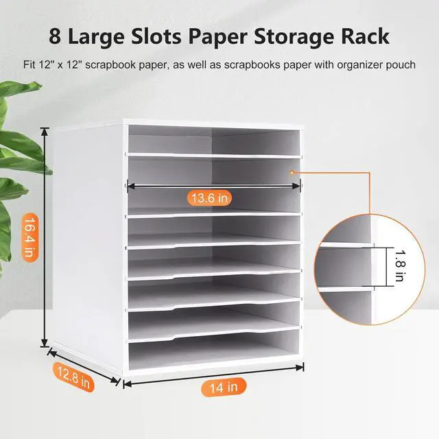 Alt view image 3 of 6 - 2 Pack Scrapbook Paper Storage Organizer Rack for Holding 12 x 12 Paper Storage Pouch, 8 Large Slots Desktop Papers Organizer Holder, File Sorter for Home Office School, Black