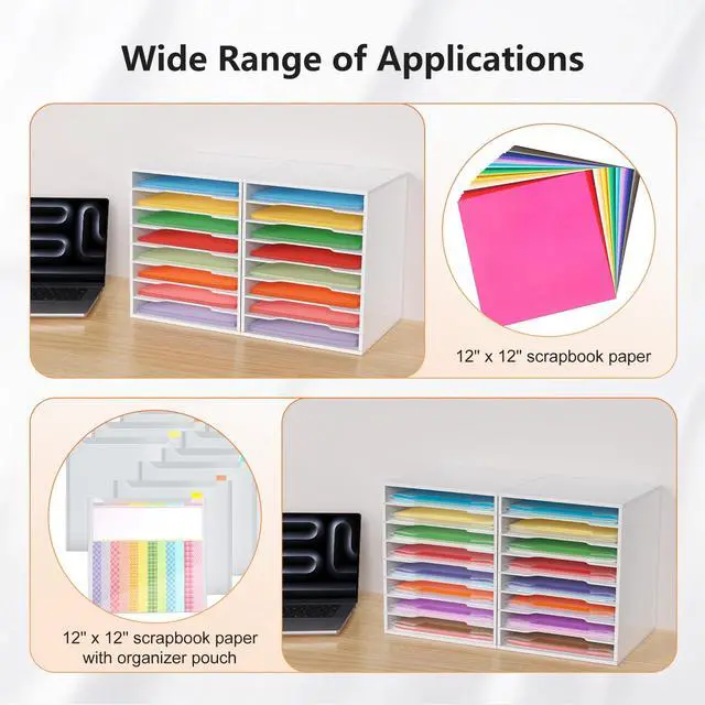 Alt view image 4 of 6 - 2 Pack Scrapbook Paper Storage Organizer Rack for Holding 12 x 12 Paper Storage Pouch, 8 Large Slots Desktop Papers Organizer Holder, File Sorter for Home Office School, Black