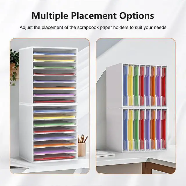 Alt view image 5 of 6 - 2 Pack Scrapbook Paper Storage Organizer Rack for Holding 12 x 12 Paper Storage Pouch, 8 Large Slots Desktop Papers Organizer Holder, File Sorter for Home Office School, Black