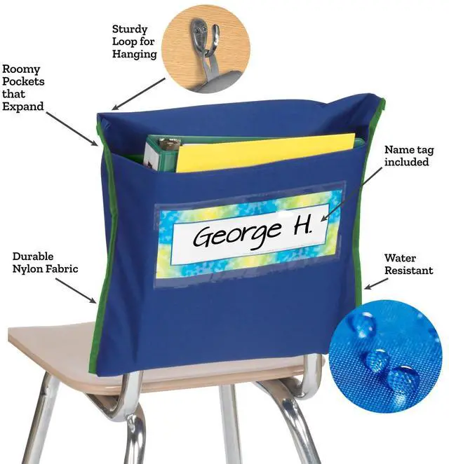 Alt view image 5 of 6 - Store More Deep-Pocket Chair Pockets, 6-Pack, Navy | Ages 4+, PreK+, Chairback Buddy, Classroom Chair & Seat Storage Organizer, for Students & Classroom Organization