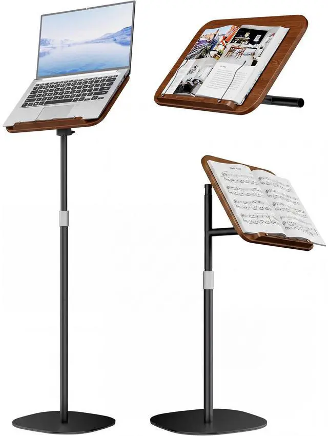 Main image of Laptop Stand Floor, Wood Music Stand, Tablet Floor Stands Adjustable Height, Tall Book Stand Hands Free, for Projector, Office, Study, Brown