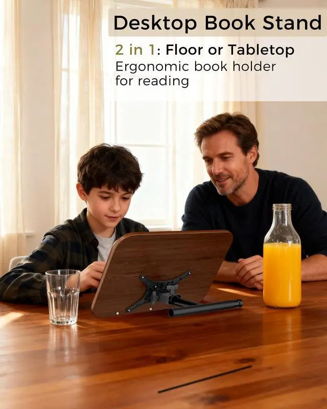 Alt view image 5 of 6 - Laptop Stand Floor, Wood Music Stand, Tablet Floor Stands Adjustable Height, Tall Book Stand Hands Free, for Projector, Office, Study, Brown