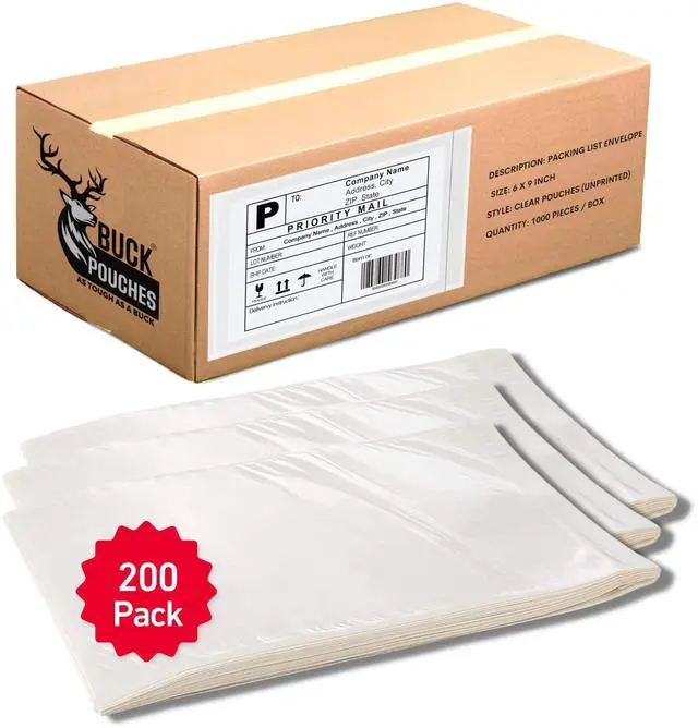 Main image of 200 Pack 6"x9" Shipping Label Sleeves Clear Self-Adhesive Packing Slip Pouches, Waterproof Packing List Envelopes Ideal for Shipping Documents, Mailing Labels, Invoices & Packing Slips