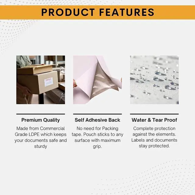 Alt view image 3 of 6 - 200 Pack 6"x9" Shipping Label Sleeves Clear Self-Adhesive Packing Slip Pouches, Waterproof Packing List Envelopes Ideal for Shipping Documents, Mailing Labels, Invoices & Packing Slips