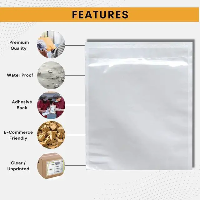 Alt view image 5 of 6 - 200 Pack 6"x9" Shipping Label Sleeves Clear Self-Adhesive Packing Slip Pouches, Waterproof Packing List Envelopes Ideal for Shipping Documents, Mailing Labels, Invoices & Packing Slips