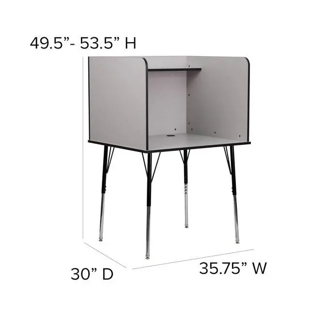 Alt view image 3 of 6 - Justin Height-Adjustable Student Study Carrel for Testing Centers/Classrooms, Modular Study Carrel/Private Student Testing Desk, Gray