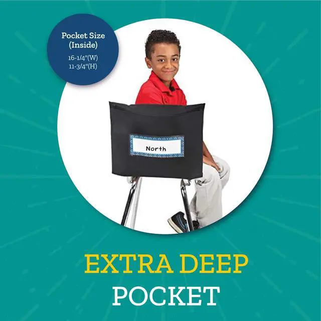 Alt view image 2 of 6 - Store More Deep-Pocket Chair Pockets, 6-Pack, Black | Chairback Storage Organizer for Students, Classroom Chairs and Seat Organization