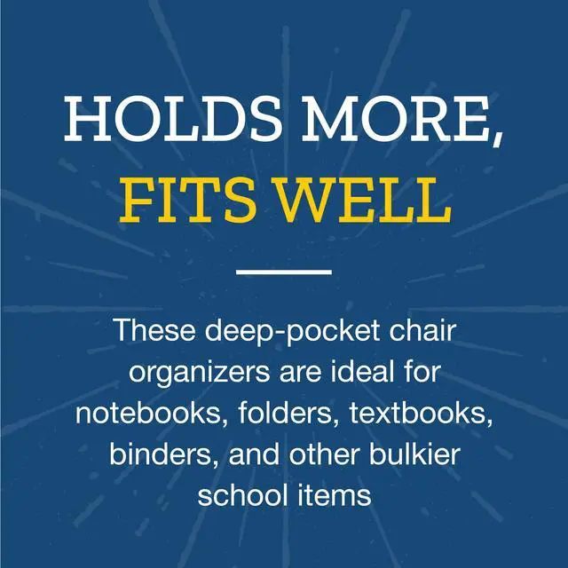 Alt view image 3 of 6 - Store More Deep-Pocket Chair Pockets, 6-Pack, Black | Chairback Storage Organizer for Students, Classroom Chairs and Seat Organization