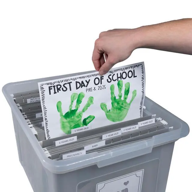 Alt view image 4 of 6 - Kid's Craft Memory Keepsake Organizer Box - Clear Storage Latching Bin with Hanging File Folders and Custom Tab Inserts (Gray)