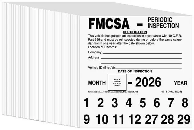 Main image of J. J. Keller FMCSA Periodic Inspection Label 50-pk. - 5" x 5", Permanent Self Adhesive Vinyl - Meet DOT AVIR 49 CFR Part 396 Requirements