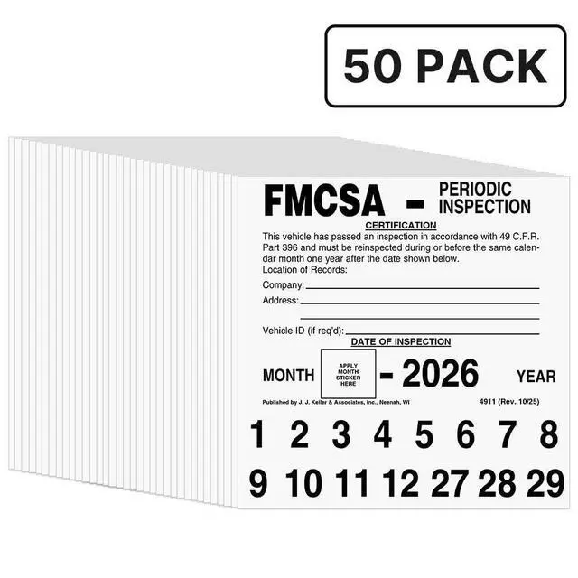 Alt view image 2 of 5 - J. J. Keller FMCSA Periodic Inspection Label 50-pk. - 5" x 5", Permanent Self Adhesive Vinyl - Meet DOT AVIR 49 CFR Part 396 Requirements