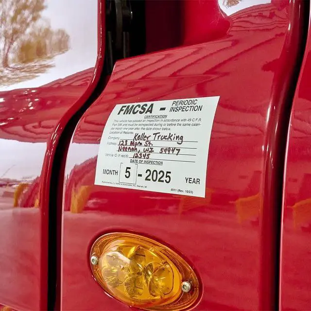 Alt view image 3 of 5 - J. J. Keller FMCSA Periodic Inspection Label 50-pk. - 5" x 5", Permanent Self Adhesive Vinyl - Meet DOT AVIR 49 CFR Part 396 Requirements