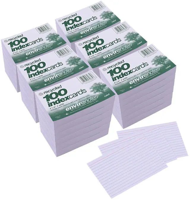 Main image of Recycled Index Cards, 4" x 6", 36 Packs of 100 Note Cards, Lined & Blank Flashcards, Great for Studying, Tests, Speeches