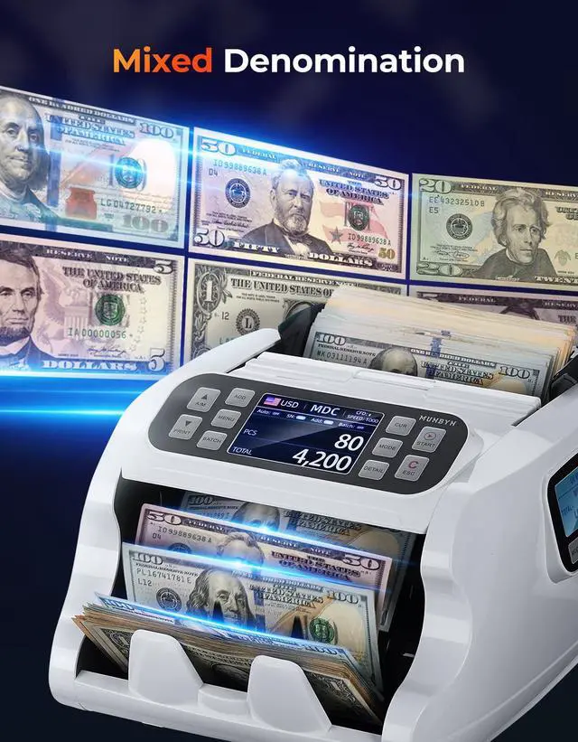 Alt view image 2 of 6 - IMC22 Money Counter Machine Mixed Denomination, Dual-Display, CIS/UV/IR/MG Counterfeit Detection Bill Counter, USD, MXN, COP, CAD Cash Counter for Business, Merchant, 2Y Protect (White)