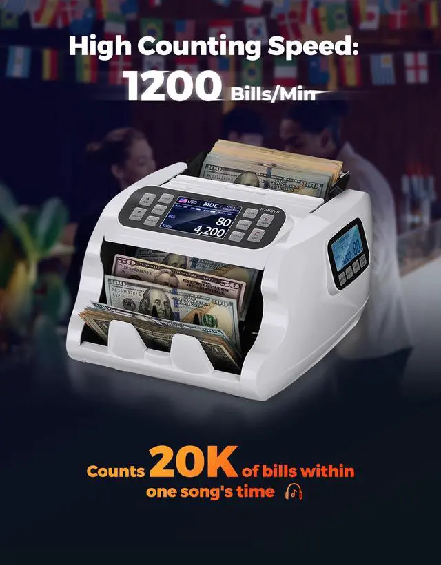 Alt view image 3 of 6 - IMC22 Money Counter Machine Mixed Denomination, Dual-Display, CIS/UV/IR/MG Counterfeit Detection Bill Counter, USD, MXN, COP, CAD Cash Counter for Business, Merchant, 2Y Protect (White)