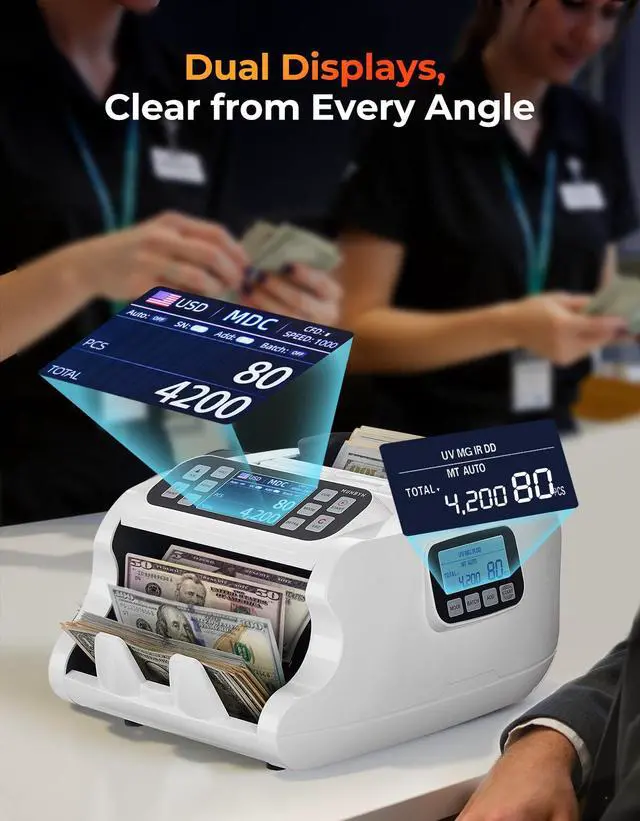 Alt view image 4 of 6 - IMC22 Money Counter Machine Mixed Denomination, Dual-Display, CIS/UV/IR/MG Counterfeit Detection Bill Counter, USD, MXN, COP, CAD Cash Counter for Business, Merchant, 2Y Protect (White)