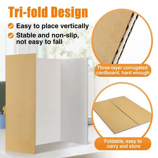 Alt view image 4 of 6 - 8 PCS Trifold Poster Board- Extra Large 48" x 36" Tri Fold Display Board Hard & Thick White Presentation Cardboard for Science Fair, School Projects, and Business Presentations Supply