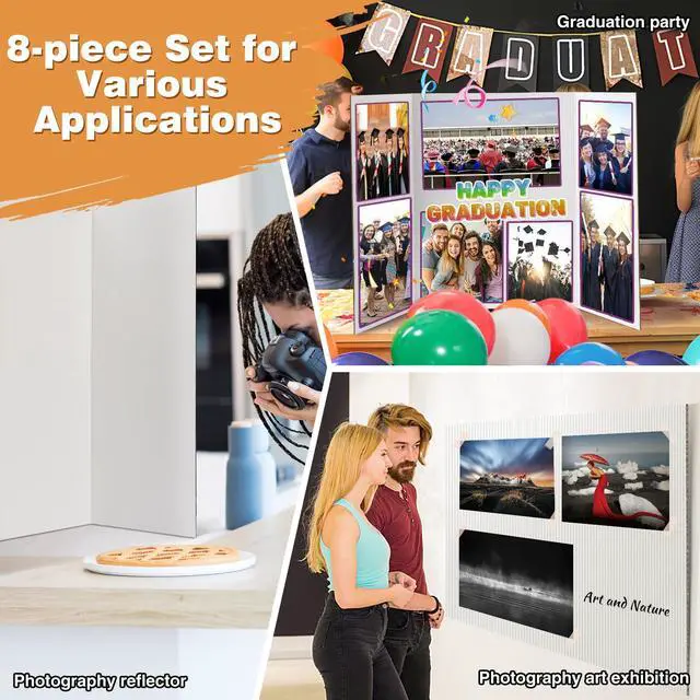 Alt view image 6 of 6 - 8 PCS Trifold Poster Board- Extra Large 48" x 36" Tri Fold Display Board Hard & Thick White Presentation Cardboard for Science Fair, School Projects, and Business Presentations Supply