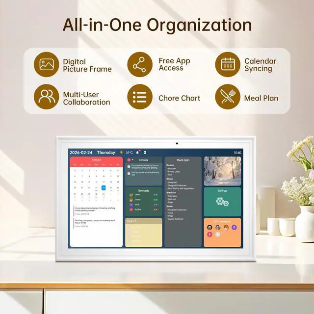 Alt view image 2 of 6 - 15.6" Digital Calendar, Touchscreen Smart Family Planner, Wall & Desktop | 15.6 HD Touch Screen Chore Chart, No Subscription Digital Wall Calendar, Syncs with Google Calendar, Weekly & Monthly Planner