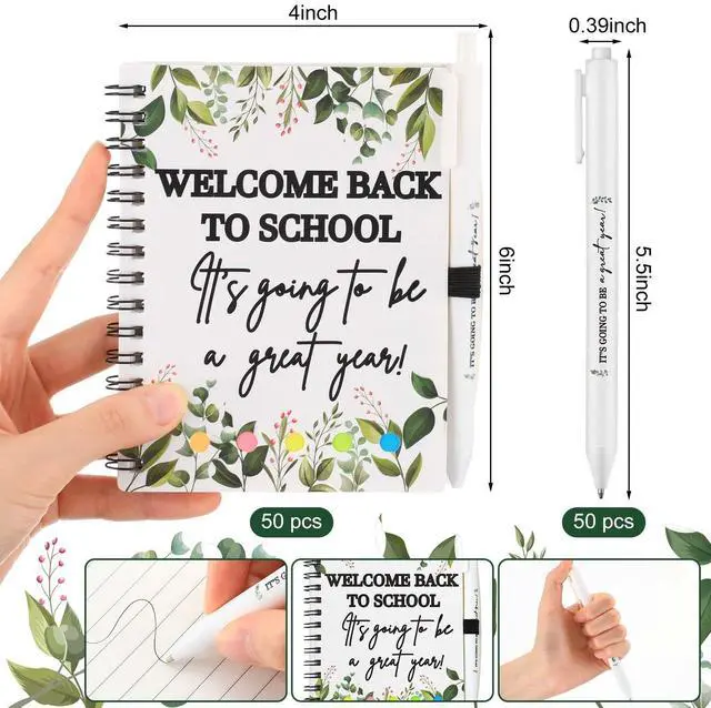 Alt view image 3 of 6 - 100 Sets Back to School Gifts Bulk for Students Teachers 2026 Welcome Back to School Teachers Gifts Spiral Notebooks with Ballpoint Pens Set for Classroom Office Supplies (Plastic)