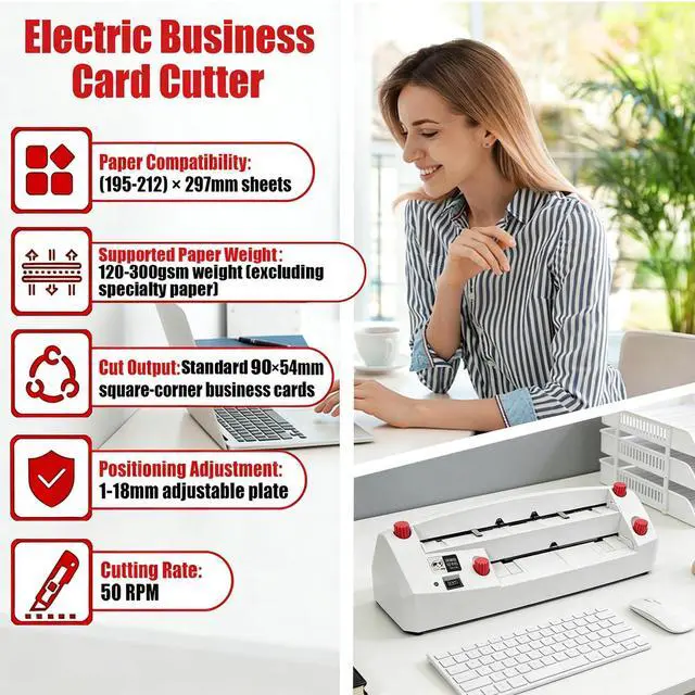 Alt view image 3 of 6 - 110V Electric Business Card Cutter for 3.5"x2.1" Cards | Automatic Cardboard Cutting Machine, Card Slitter, Suitable for Office & Print Shop Use