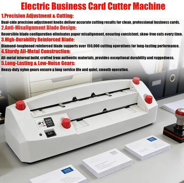Alt view image 4 of 6 - 110V Electric Business Card Cutter for 3.5"x2.1" Cards | Automatic Cardboard Cutting Machine, Card Slitter, Suitable for Office & Print Shop Use