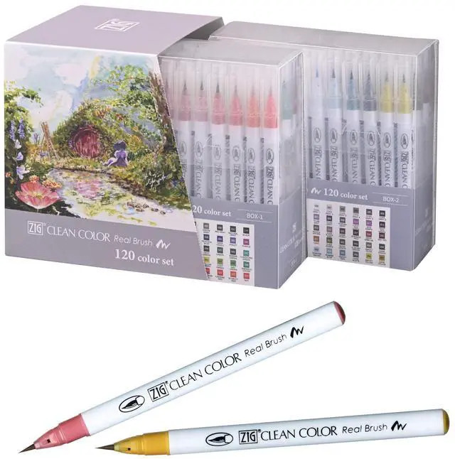 Main image of Zig Clean Color Real Brush 120 colors set, Brush tip marker pens, for Professional and Artist, coloring, drawing, calligraphy, lettering, Made in Japan